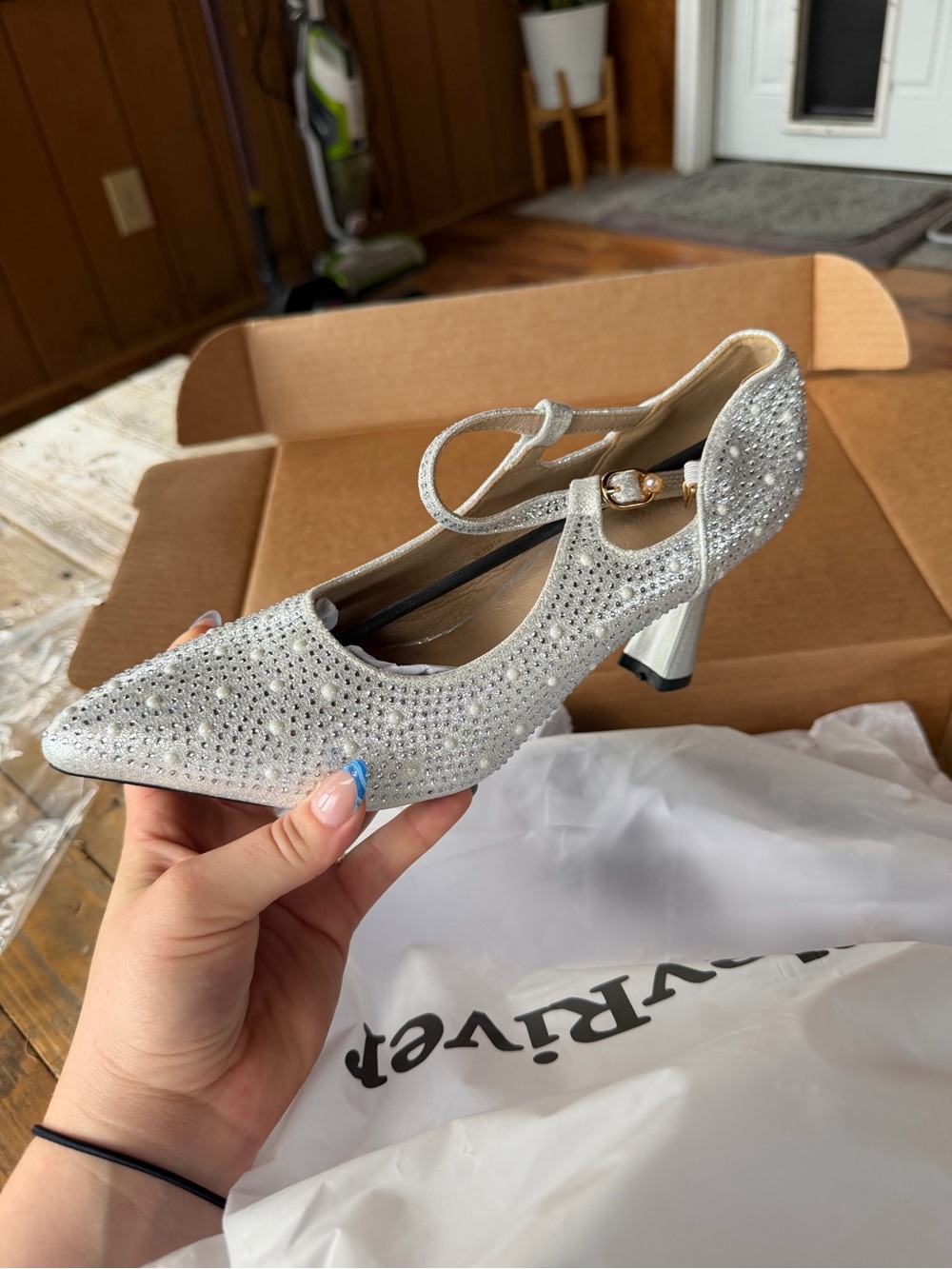 Silver Glitter Rhinestone Heels NWT